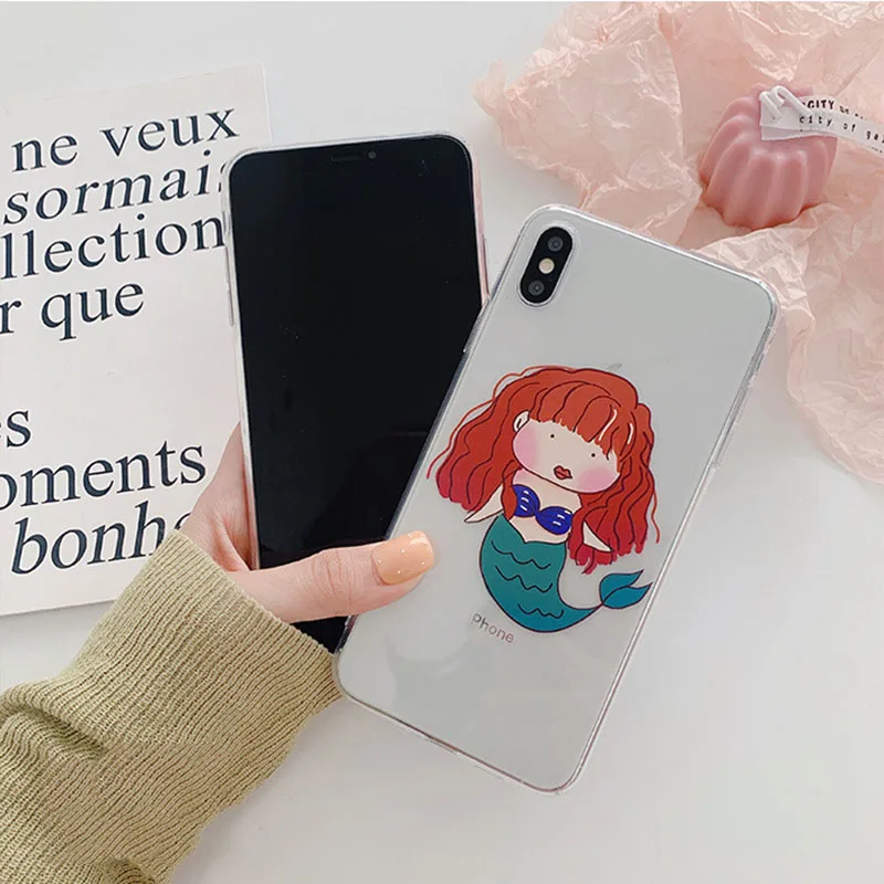 

Funny Mermaid phone case for iphone 12 mini 7 8 plus 11 pro max x xs max xr silicone cover character mobile phone case