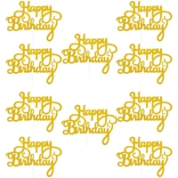 10pcs gold gittler happy birthday cake topper adult kids birthday party wedding decorations baby shower cake decorating supplies