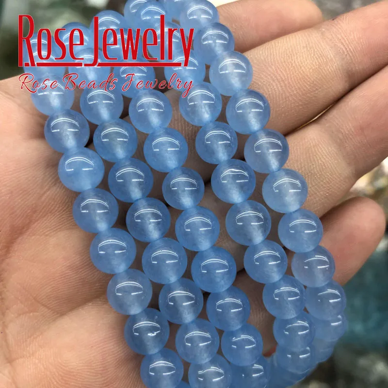 Бусины из нефрита с голубым халцедоном круглые бусины россыпью натурального