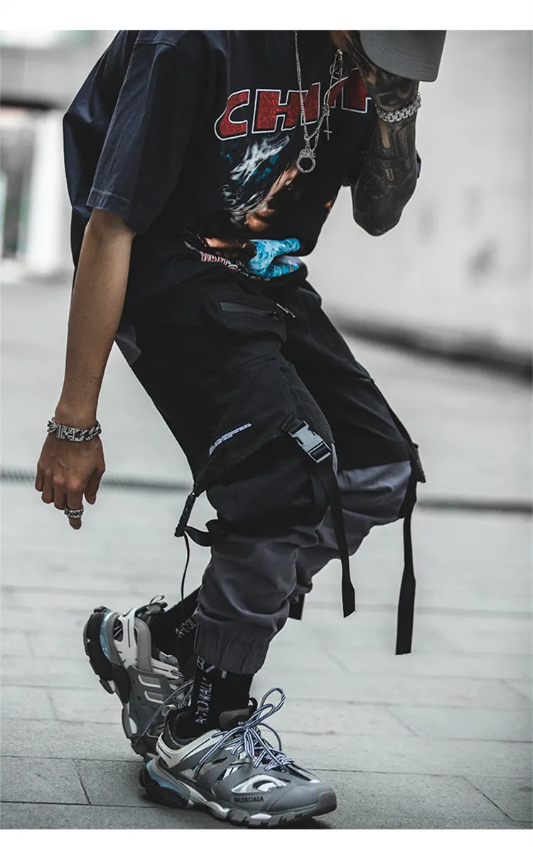 Хип-хоп Джоггеры мужские корейский стиль уличная одежда techwear брюки мужские modis повседневные брюки карго модные Сращенные черные брюки kpop