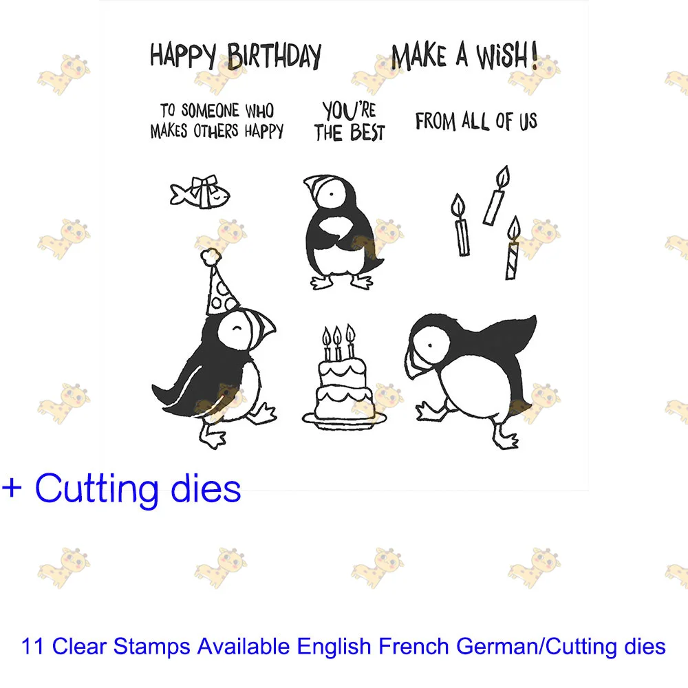 

PARTY PUFFINS Metal Cutting Dies and PHOTOPOLYMER Stamps For Scrapbooking Stamps Embossing Mold DIY Paper Cards Crafts Cut