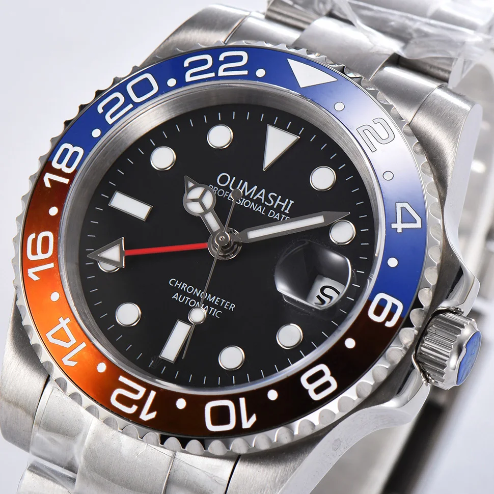 OUMASHI Роскошные брендовые военные автоматические механические часы GMT сапфир