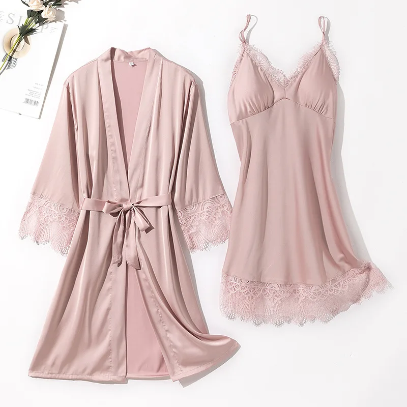 

Women's Summer Spring 2pcs Sleep Suit Sexy Pajamas Satin Pajamas Silk Pajamas Mat Lace Housewear Underwear