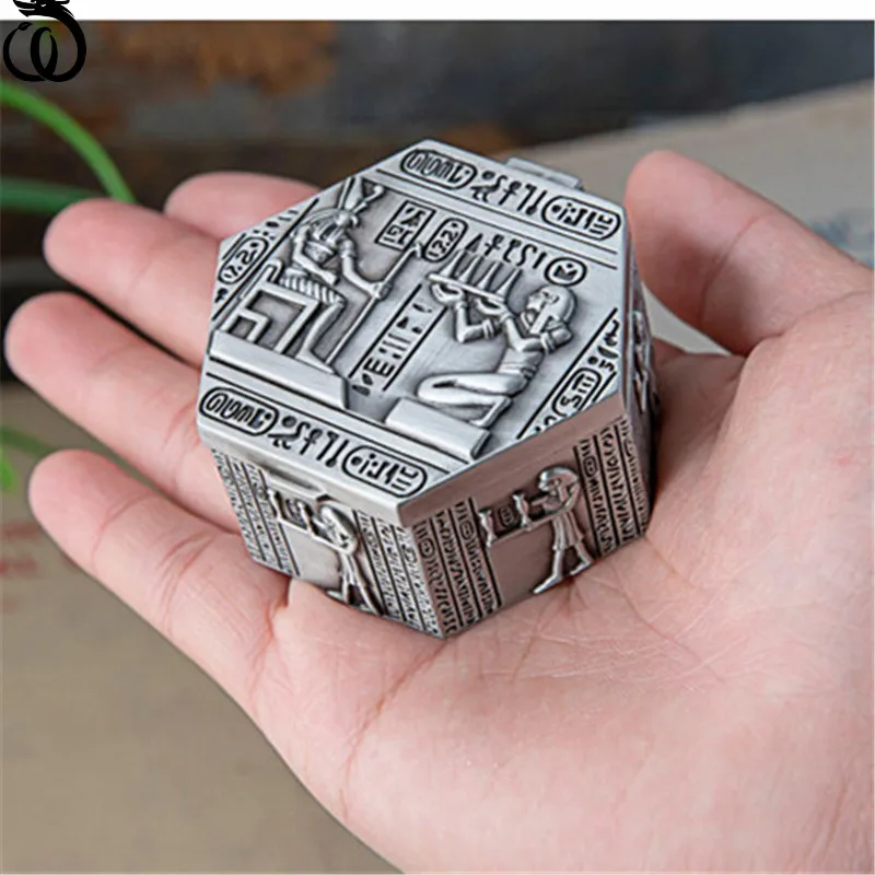 Egypt Metal Pharaoh Jewel Case Retro Ring Storage Box Art Hexagon Ring Necklace Organizer Chest Decoration Craft Home Decor Gift images - 6