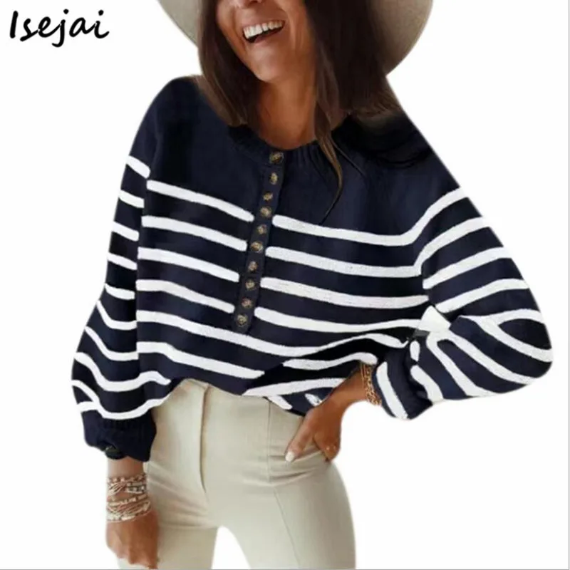 

Striped Autumn Winter for women Sweaters Pullover Women Button Sweet Sweaters Jumper 2021