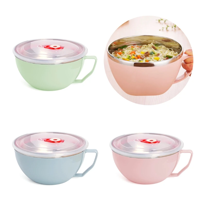 

Stainless Steel Noodle Bowl With Handle Food Container Rice Bowl Soup Bowls