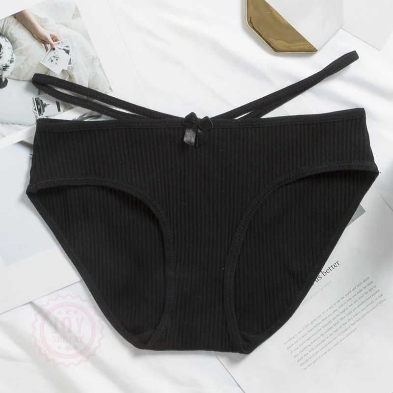 

3PCS/Lot 3d Striped Cotton Girl's Panties Cross Belt Underpants Sexy Solid Color Lingerie Soft Comfort Intimates Underwear