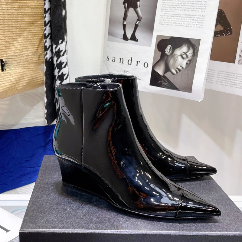 

Luxury Ankle Boots Slope Heels ZIP Flat Shoes Comfortable Warm Winter Boots Slip-on Boots For Women