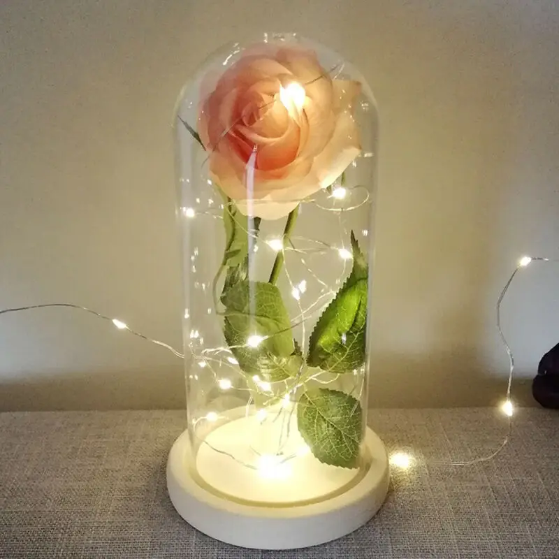 

Lemonbest Preserved Rose Lamp Simulation Decor Flower In Glass Valentine's Day Lovers Gift For Wedding Party