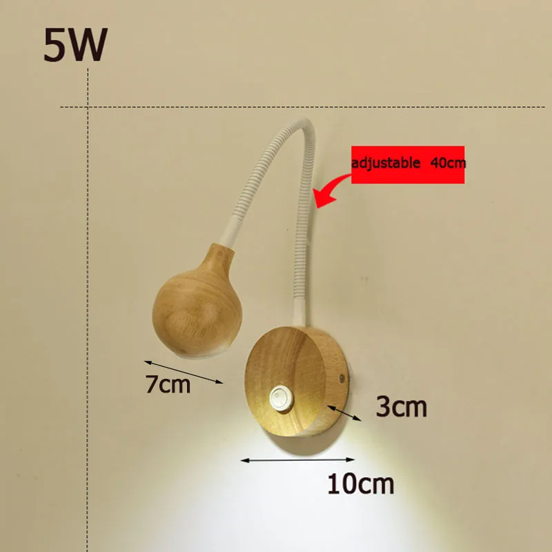 

Modern Nordic LED Wall Lamps 360 Adjustable Indoor Bedroom wooden Wall Light Practical Reading Study Living Room Decorative