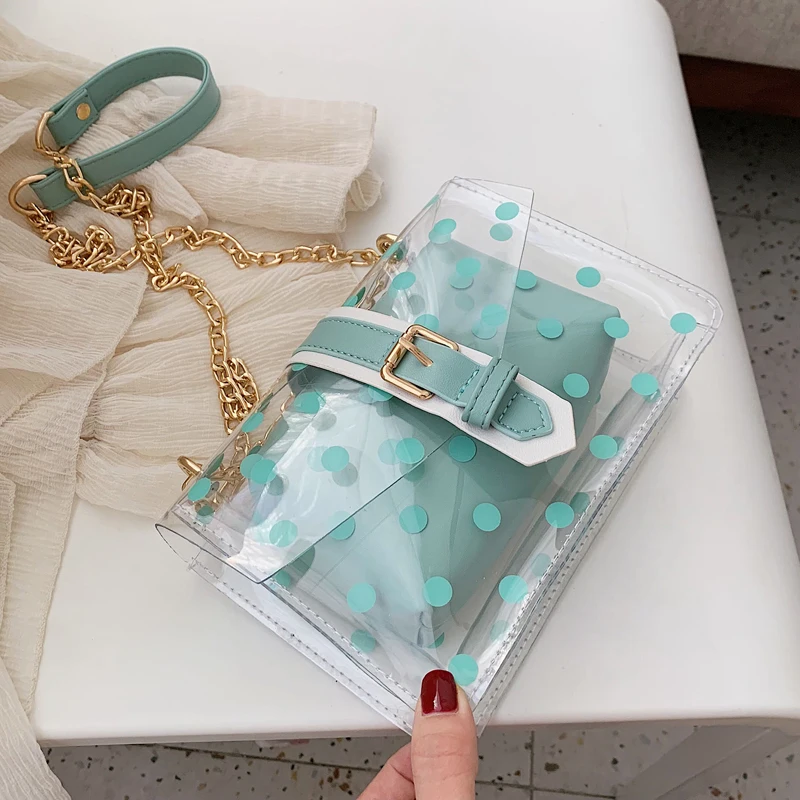 Желеобразная маленькая сумка в горошек прозрачная 2019 летняя Новинка