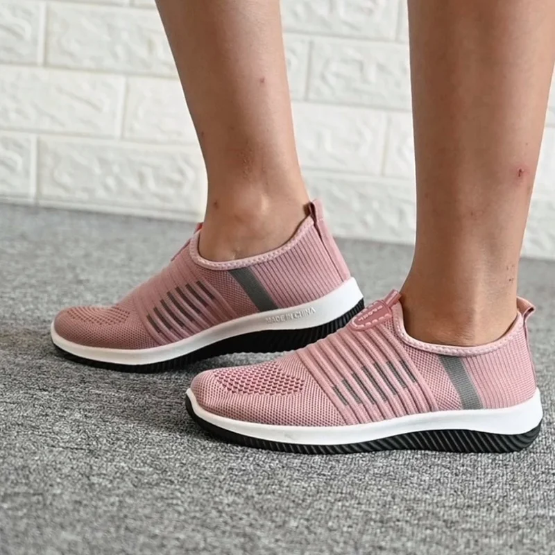 

Женская обувь на плоской подошве, вязаная женская повседневная обувь без шнуровки, Вулканизированная подошва, Женская сетчатая мягкая дыша...