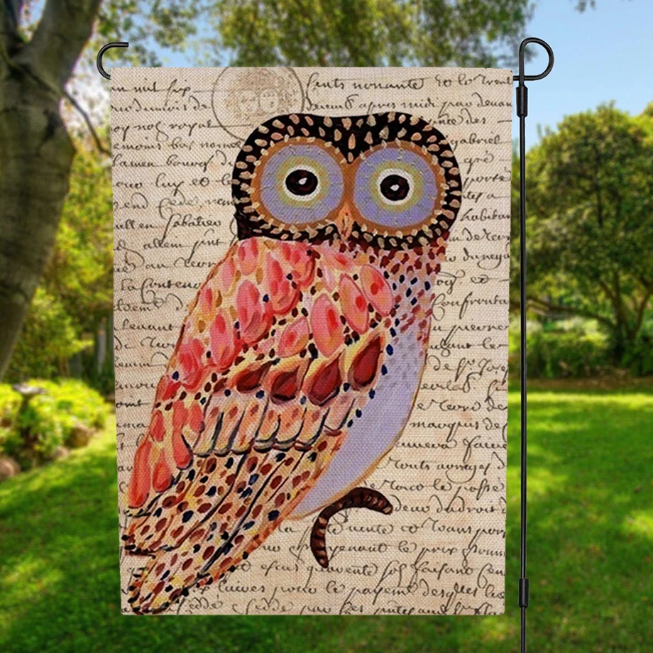 

Двухсторонний баннер в виде совы с буквами, Садовый флаг, украшение для дома с ветрозащитной резиновой пробкой и зажимом, 12,5 дюйма x 18,5 дюйма,...