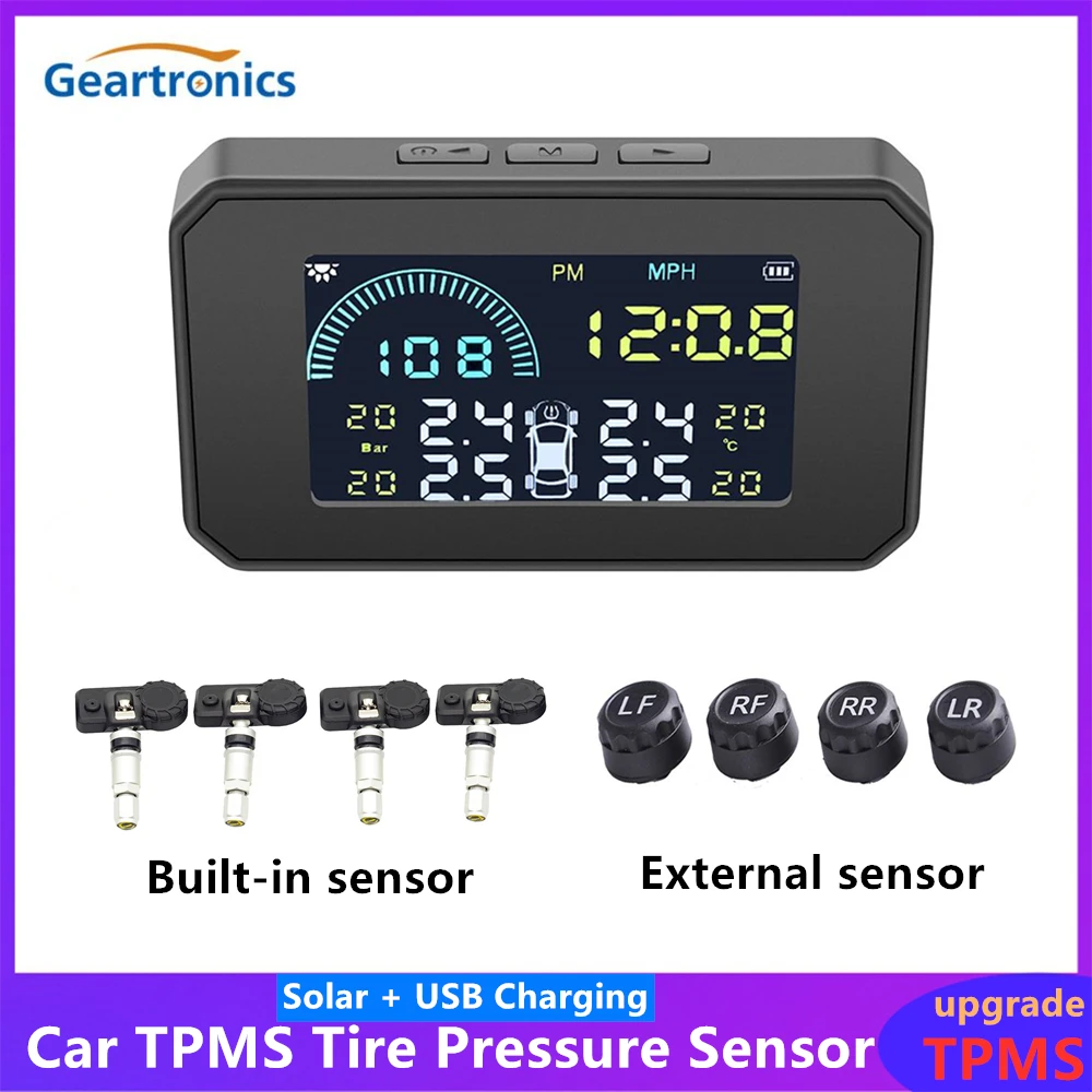 Автомобильная система контроля давления в шинах TPMS с USB зарядкой от солнечной