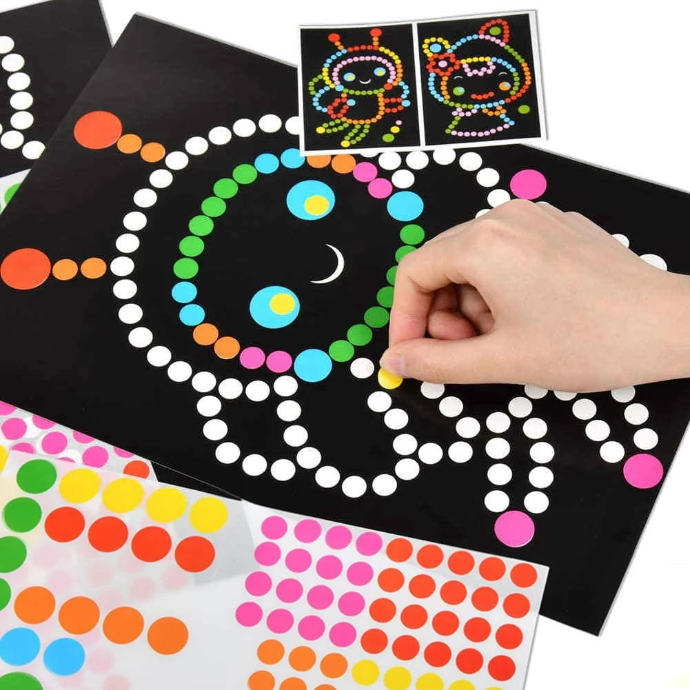 

1/2/4/8 Set Children DIY Colorful Dot Primary Mosaic Puzzle Stickers Games Cartoon Animal Early Education Craft Toys Kids Gifts