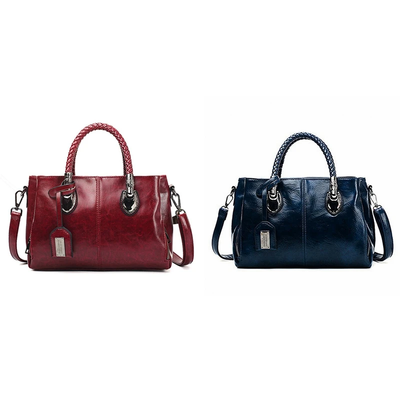 

NEW-2 Pcs PU Leather Handbags Women Handbags Shoulder Bags, Red & Blue