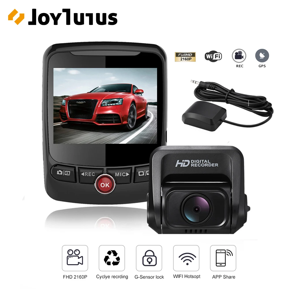 Автомобильная dvr камера 4K Dash Cam 2160P 60fps Двойная автомобиля wifi gps 170 ° Широкий угол g