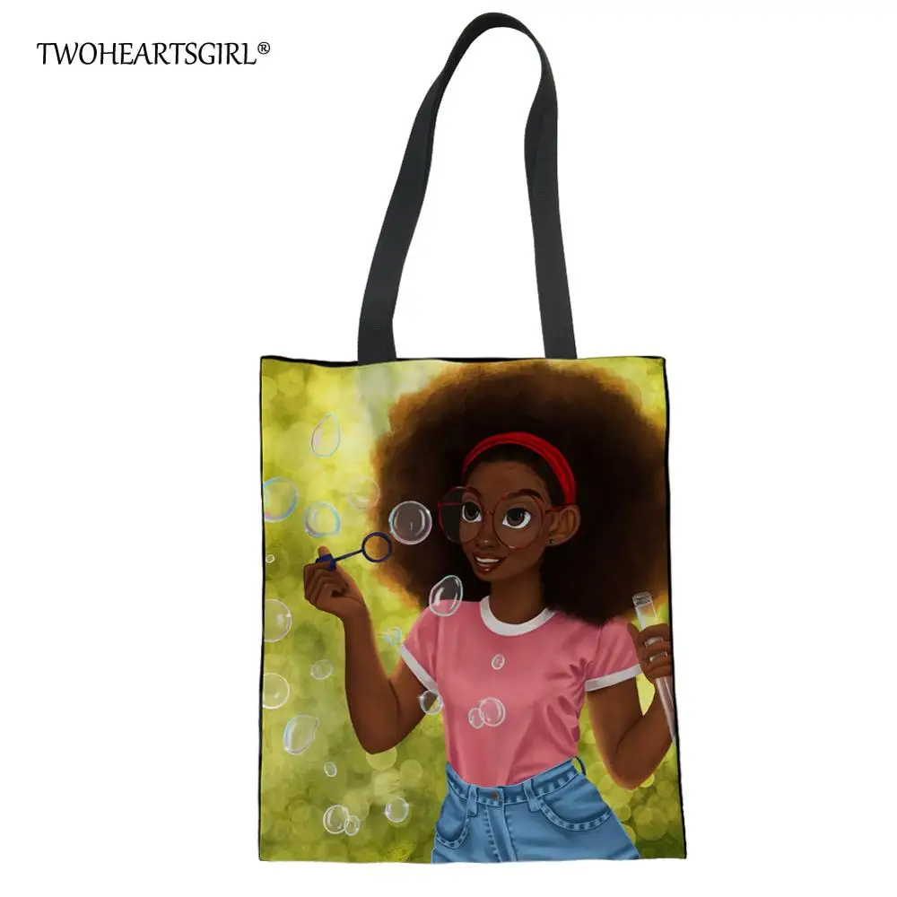 

Женская сумка для покупок twoheart sgirl, Черная Королева, афроамериканская Холщовая Сумка для покупок, складная сумка-тоут для хранения