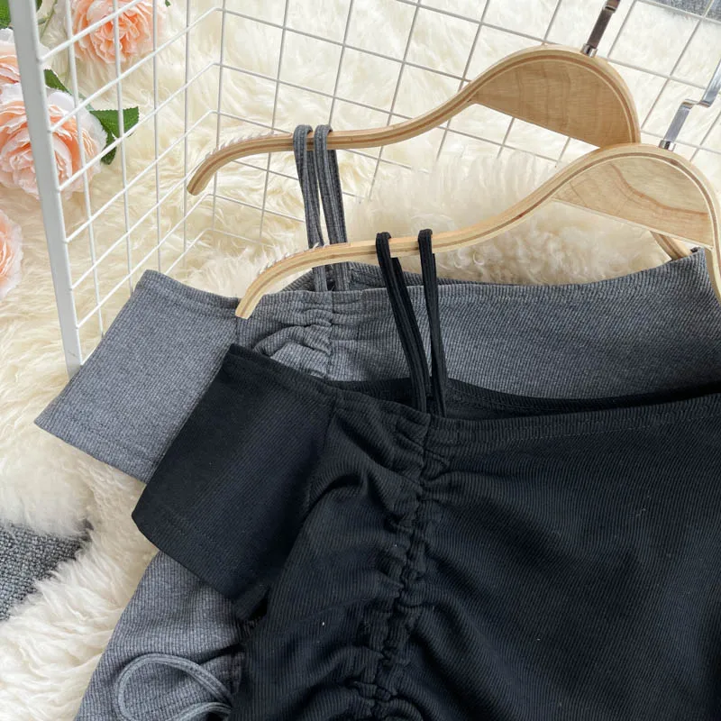 Женские облегающие укороченные футболки с косым воротником и коротким рукавом