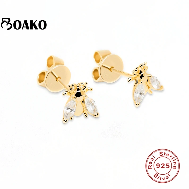 

BOAKO 2021 тенденция 925 серебряные серьги со шпилькой, для девушек и женщин; Модная серьги ювелирные изделия из жемчуга в виде пчелы Циркон Серьг...