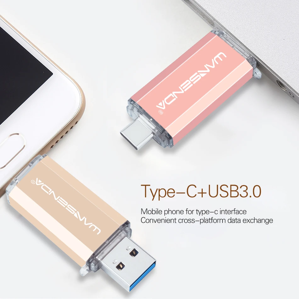 

WANSENDA OTG Type-C USB Flash Drive 512GB 256GB USB 3.0 Pen Drive 128GB Cle USB Stick 64GB 32GB 16GB Pendrive for Type-C/PC