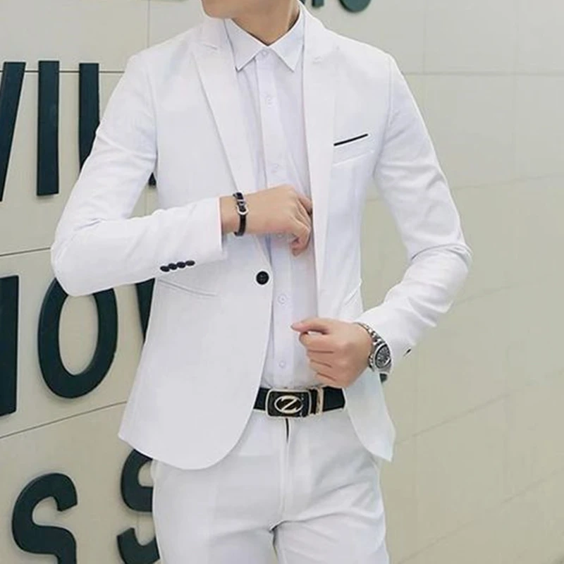 

Spring Custom Fashion High Quality White Suits For Wedding Dress Best Man Suit Slim Fit Dinner Beach Party Sets (Jacket + Pants)
