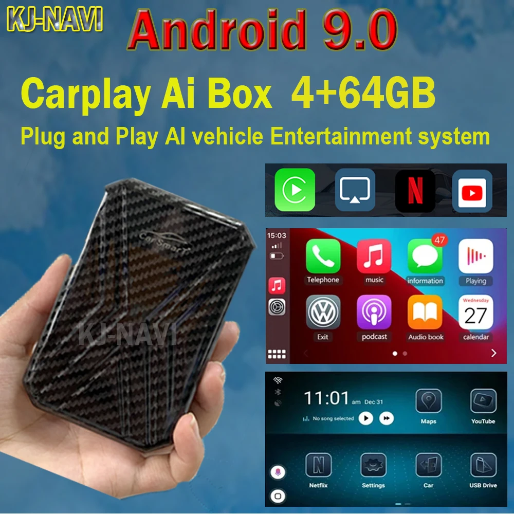 

Carplay Ai Box для Apple TV на Android 9.0 Автомобильный видео мультимедийный плеер Mirrorlink для Benz Audi Tv для автомобильной приставки 4 + 64 ГБ