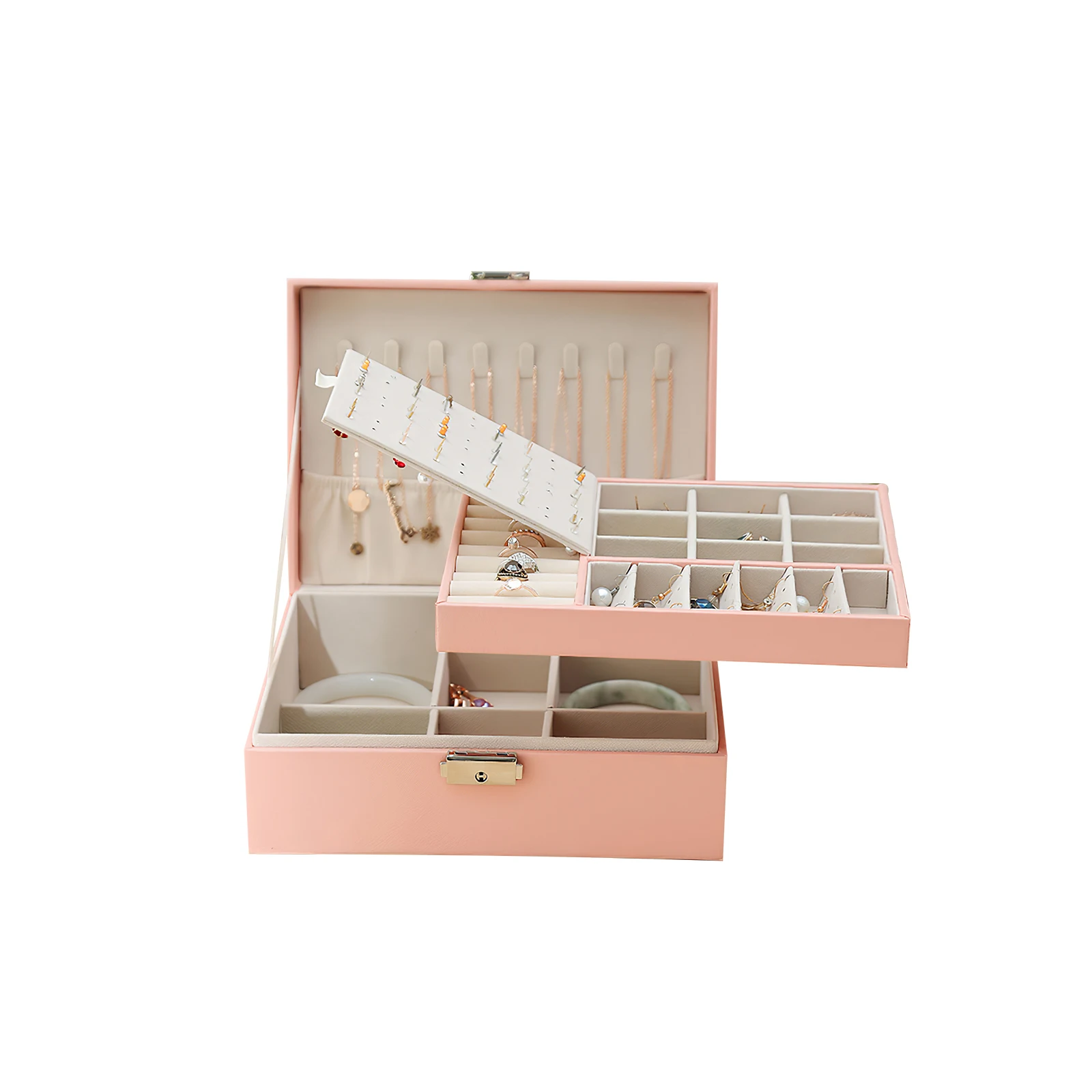 

Кожаный Органайзер для ювелирных изделий розовый чехол роскошные классические ювелирные изделия Организатор ящик Многофункциональный др...