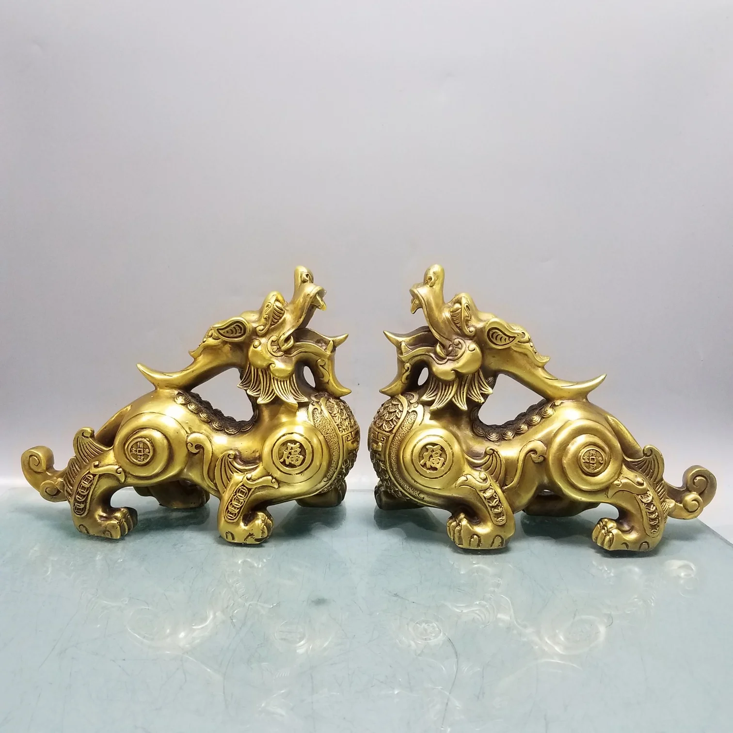 Verkauf EIN PAAR 2 Stücke Große Unternehmen Hause Veranda Lobby Blühendes Geschäft Geld Glück PI XIU Drachen Messing Skulptur KUNST Ornament