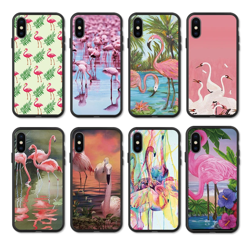Для iPhone 11 Pro Max XR XS MAX X фламинго для Apple 8 7 6 5S s Plus Силиконовый ТПУ ударопрочный