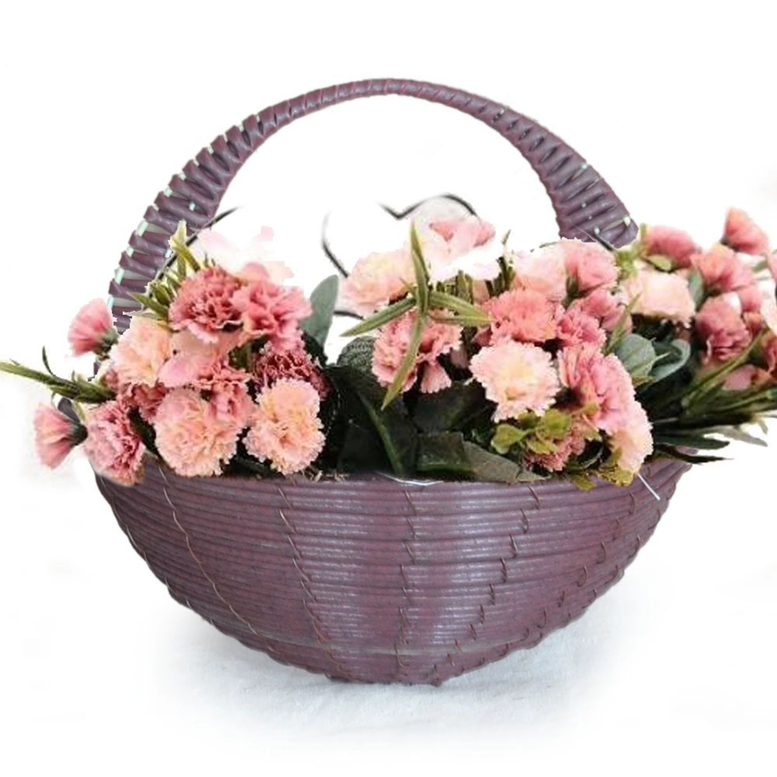 

Imitation Rattan Flower Basket Planter Hanging Vase Semicircle Wall Hanging Basket Key Stationery Storage Organizer