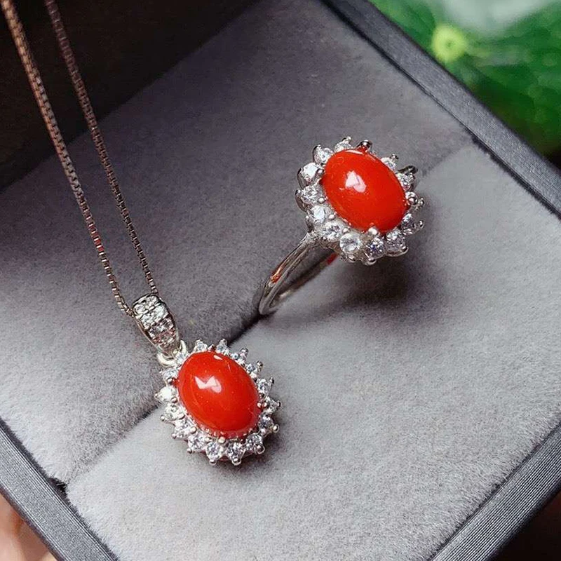 Ювелирные изделия CoLife Classic 925 серебряный красный коралл набор ювелирных изделий