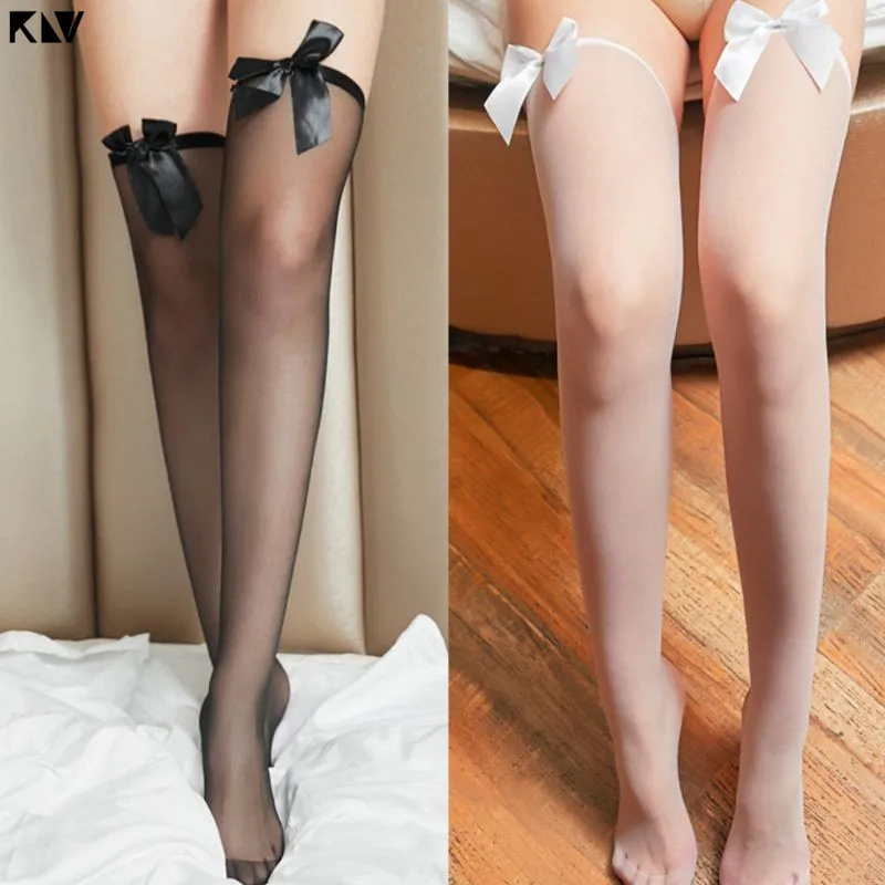 Женские сексуальные прозрачные шелковые облегающие высокие чулки однотонные