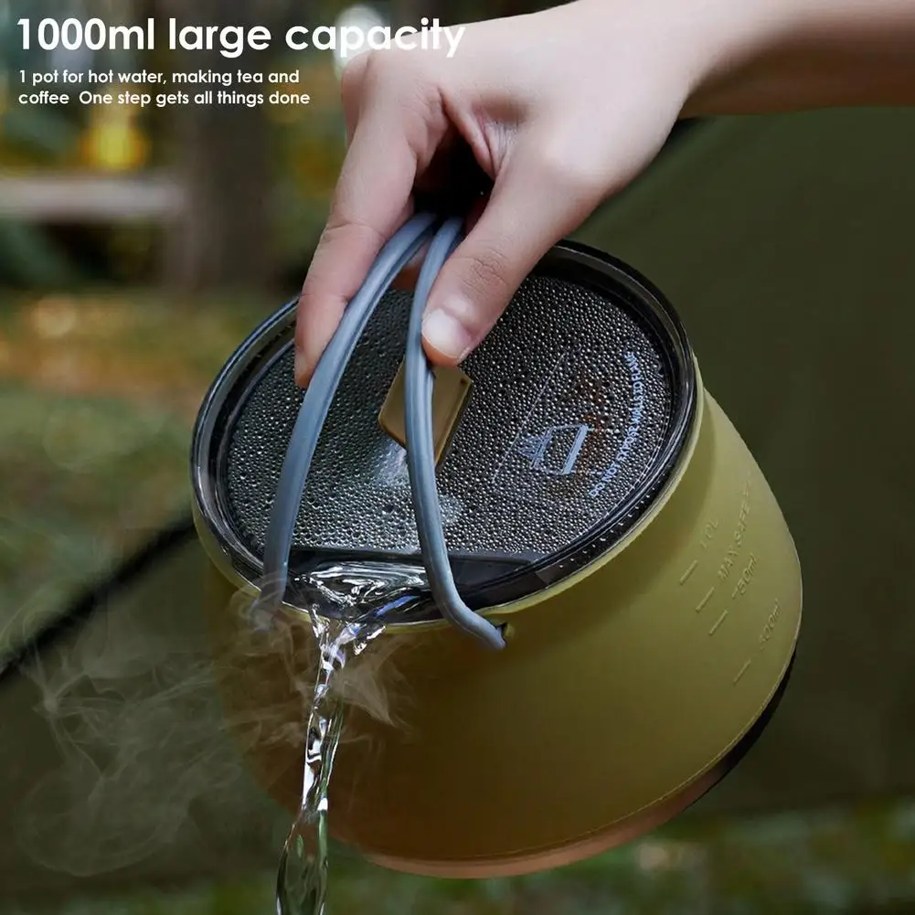 

1L Liquid Silicone Folding Kettle Portable Outdoor Hiking Camping Water Kettles Coffee Pot Teapot for Cassette Furnace Gas Stove