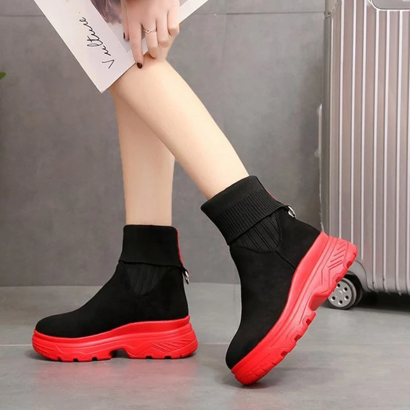 2019 Новое поступление женские ботильоны черного цвета модные растягивающиеся