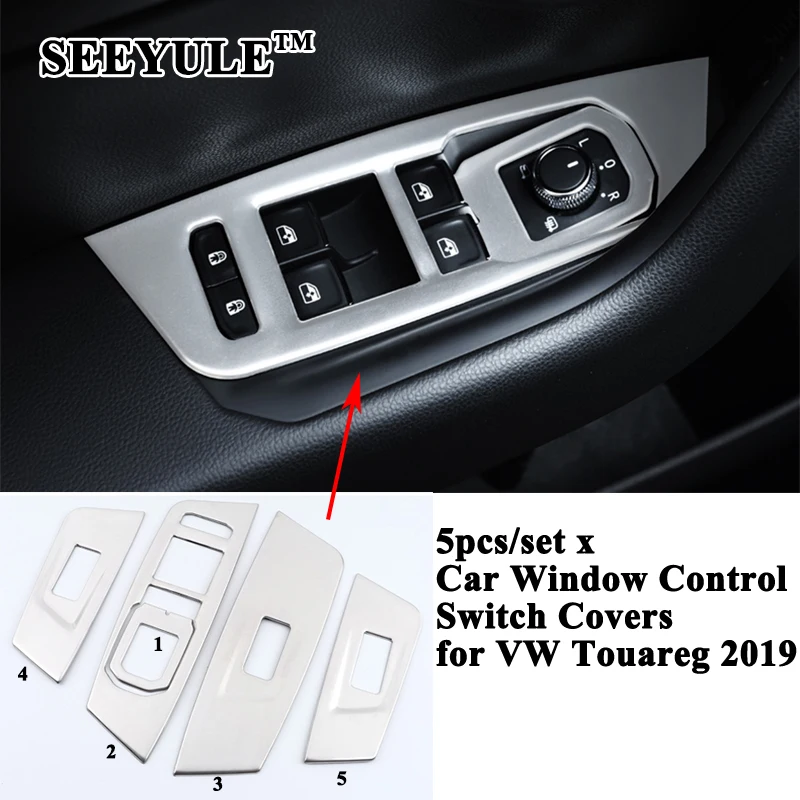 

5 шт./компл. декоративная наклейка на панель управления окном автомобиля, наклейка на рамку, стильные аксессуары для Volkswagen VW Touareg 2019 2020