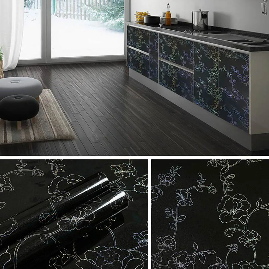 Черные водонепроницаемые наклейки для кухни, защищающие от жира, самоклеящаяся обои для стен, мебель, столешницы, шкафы и двери, пленка для ремонта.