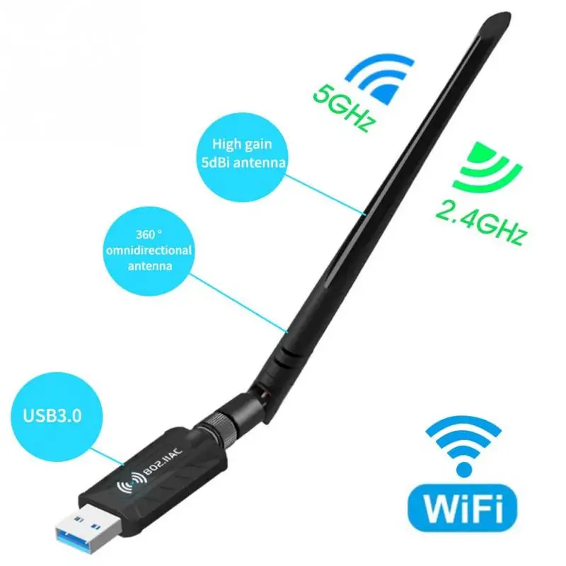 

2.4G 5G 1200Mbps Wifi Adapter Laptop Wireless Network Card USB 3.0 High Speed Stable Home Office Network Card with Antenna