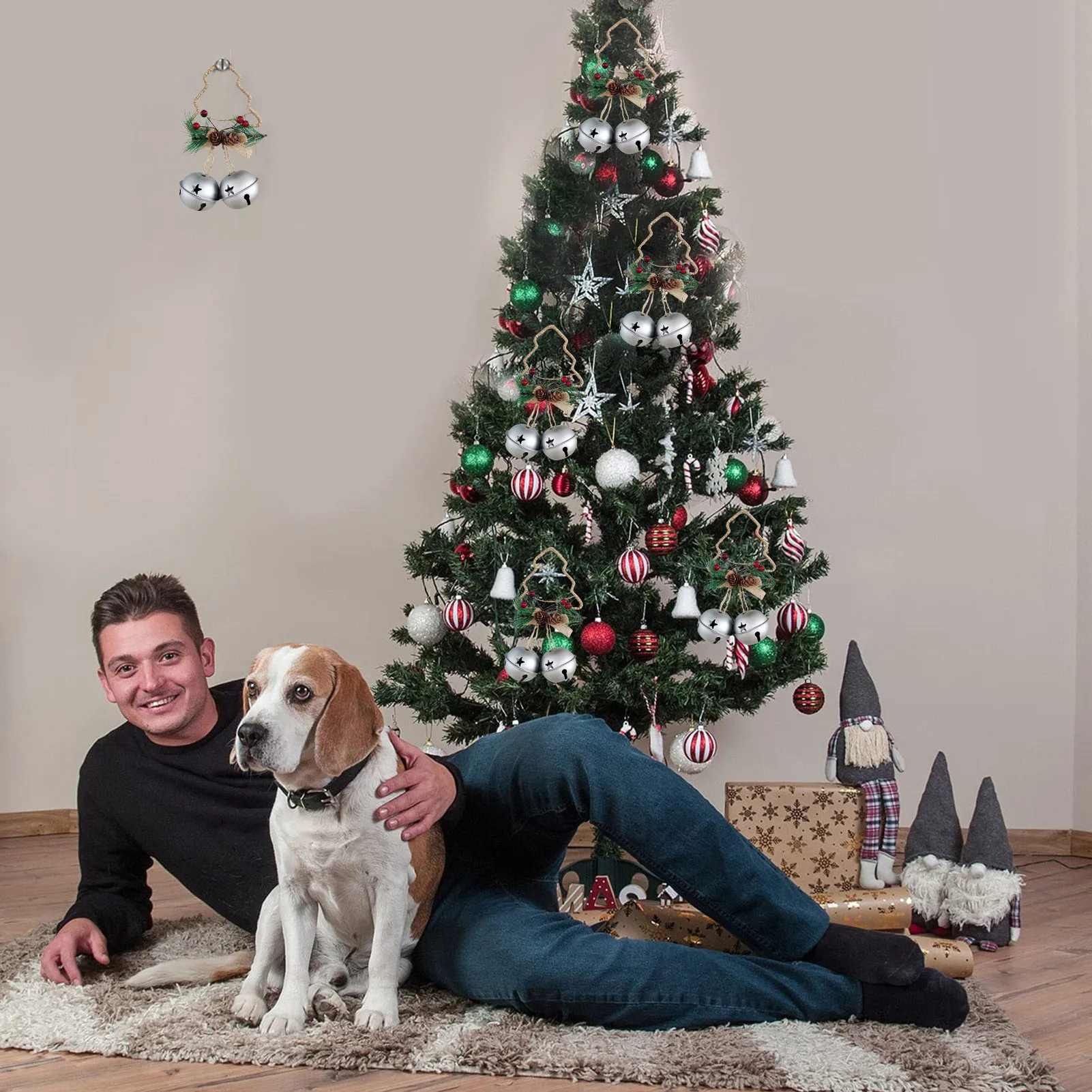 Christmas Bells Door Hanger Rustic Iron Bell For Holiday Home Decor Figurines Wrought Silver Double Ornaments | Дом и сад