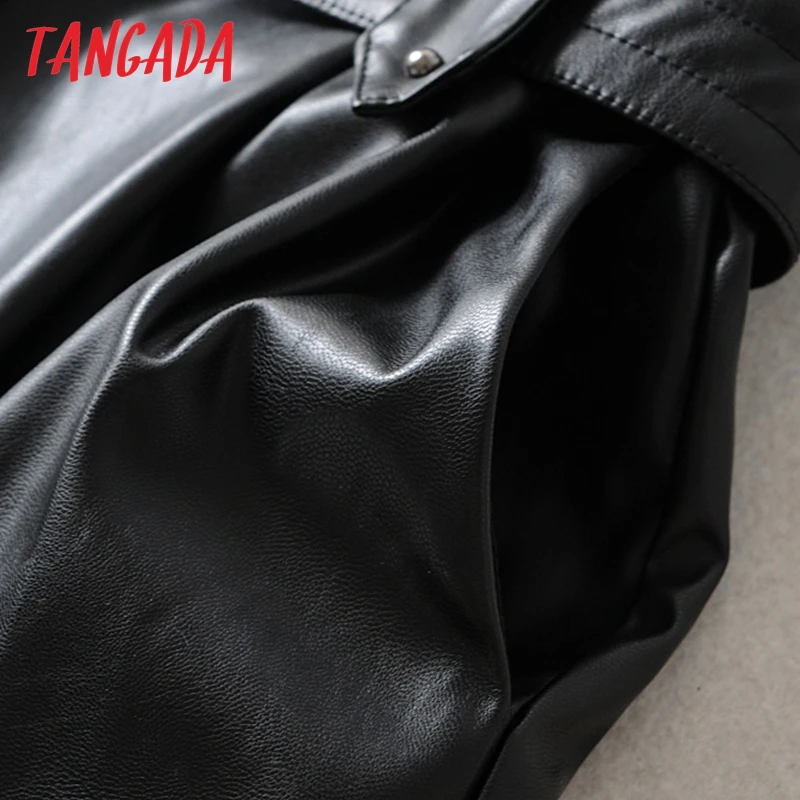 Tangada Модные женские черные кожаные шорты с поясом, шорты с высокой талией, офисные женские зимние шорты 6A03