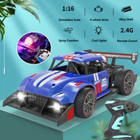 116 simulation spray remote control car 2 4ghz alloy shell racing drifting anti skid tires colorful exhaust light electric toy