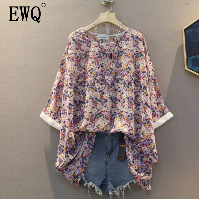 Женская блузка с круглым вырезом EWQ Повседневная Свободная рубашка коротким