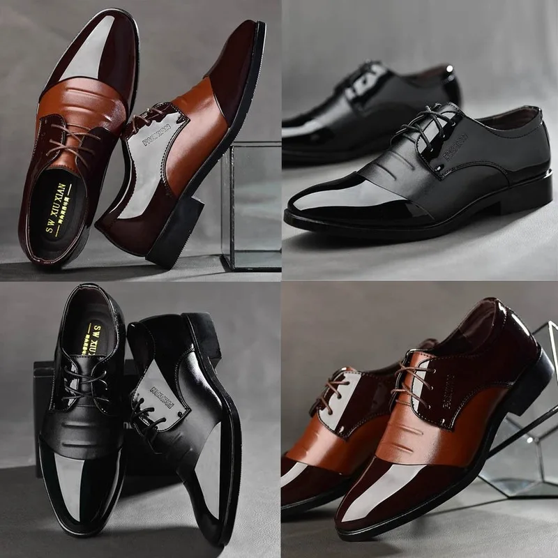 Мужские классические туфли из ПУ кожи с острым носком на плоской подошве | Обувь
