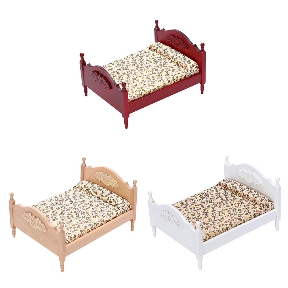 

DIY Mini Doll House Decor Double Bed European Furniture Kit Miniature Model Cute Kid Gift Handcraft Handmade Desktop Ornament