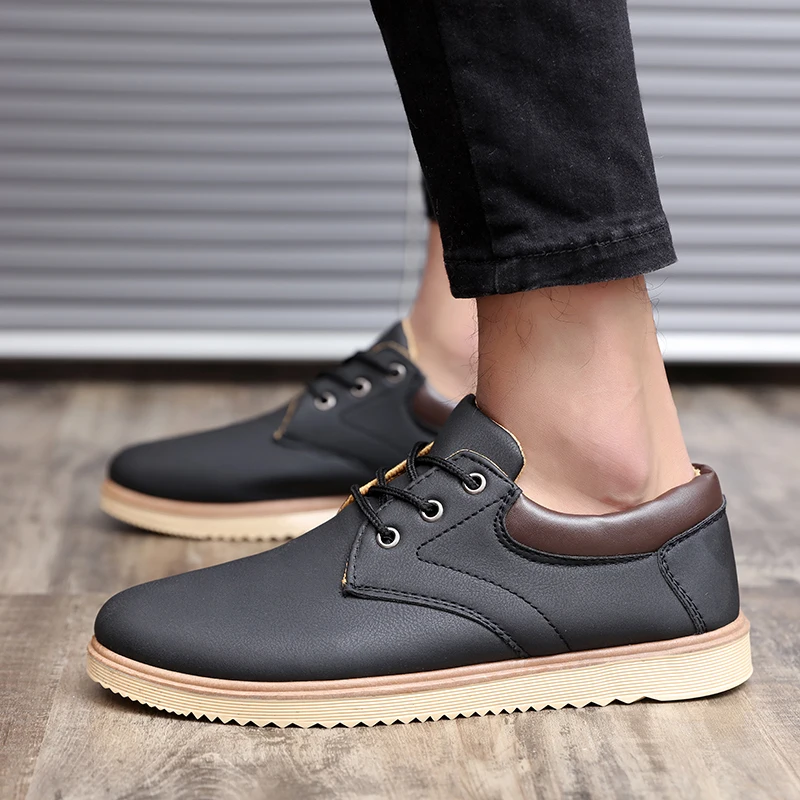 

2020 Men's Casual Shoes Waterproof PU Leather Flats Oxfords Shoes Male Fashion Breathable Canvas Lace Up Sneaker For Men