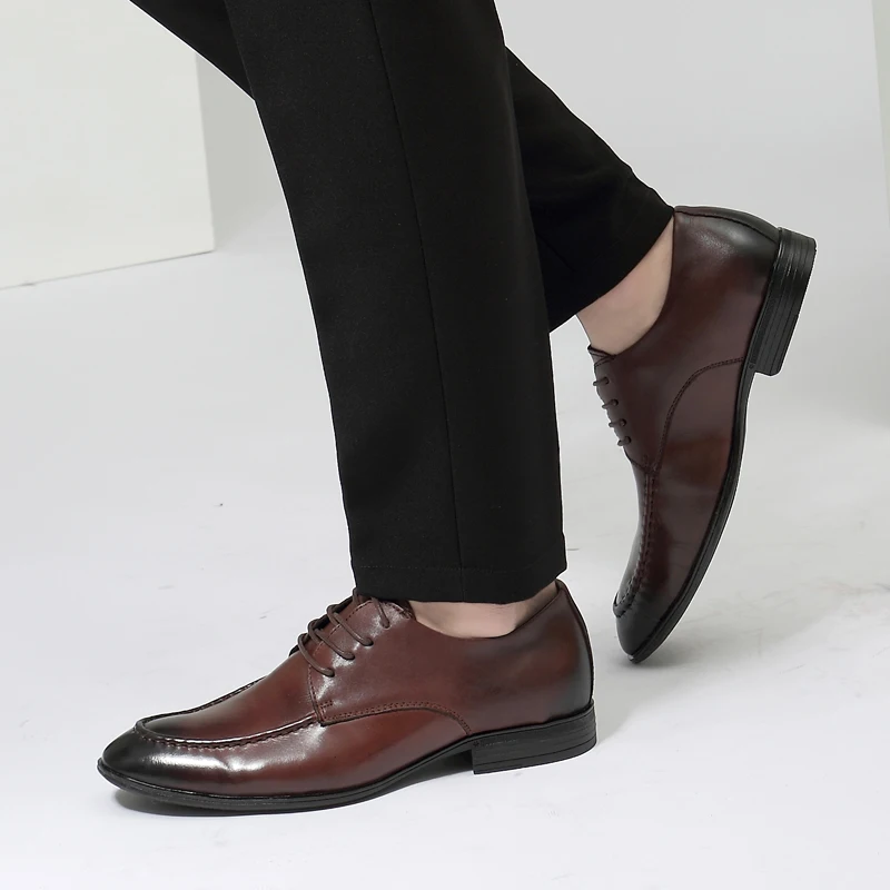 Quality Natural Leather Men Shoes Flats Lace Up Retro Dress Shoes Business Wedding Formal Oxfords Shoes Men Zapatos Hombre