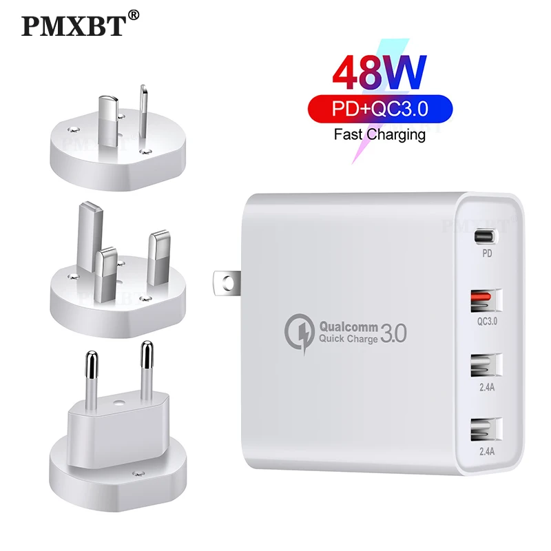 48W PD Type C And 3 USB Port Charger EU US AU UK Plug Phone Adapter Wall Charger QC3.0 Quick Charging For iphone Huawei Honor 9x  - buy with discount