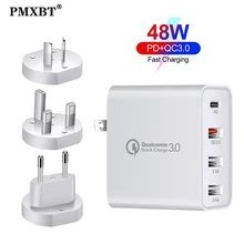 48W PD Type C And 3 USB Port Charger EU US AU UK Plug Phone Adapter Wall Charger QC3.0 Quick Charging For iphone Huawei Honor 9x