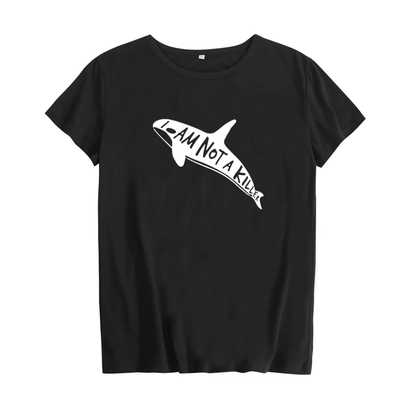 Женская футболка Not a Killer Whale с принтом Харадзюку белая Черная|tee shirt femme|shirt femmeblack tee