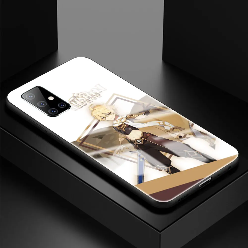 

Tempered Glass Phone Case for Samsung Galaxy A21S A50 A70 A51 A71 A10 A20 A30 A40 A01 M31 M51 Coque Genshin Impact